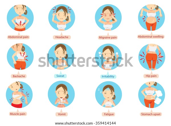 Menstruation Pain Stomach Achecartoon Character Women Stock Vector ...