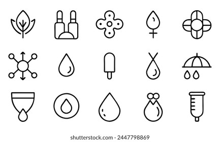 Menstruation period concept editable stroke outline icons set isolated on white background flat vector illustration. Pixel perfect. 64 x 64