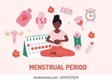 Menstruation period flat design background with African American woman