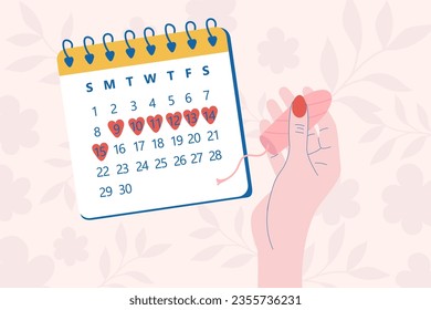 Menstruation period flat design background. Hand holding a tampon