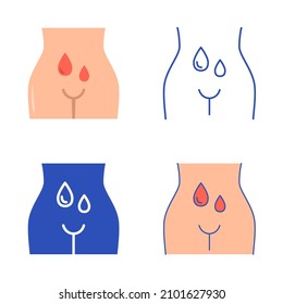 Icono de período de menstruación establecido en estilo plano y de línea. Ilustración vectorial.