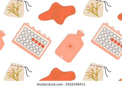 Menstruation period supplies pattern. Vector illustration can used for wrapping paper. 
