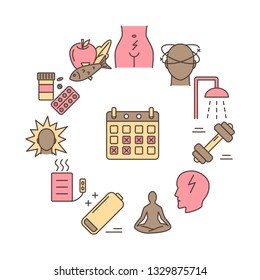 Menstruation round concept banner in line style