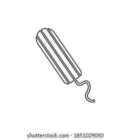 Menstruación y tampón sanitario. Icono de contorno plano vectorial aislado en fondo blanco.