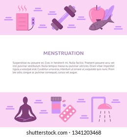 Menstruation symptoms treatment concept banner in flat style