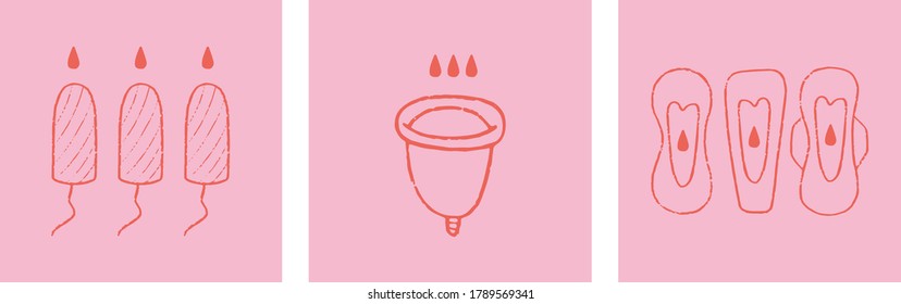 Menstruation theme background. Choose between sanitary pads, tampons and menstrual cups. 