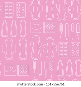 Menstruation Theme. Panties, Pads, Cups. Menstrual Protection, Feminine Hygiene. Vector Seamless Pattern.