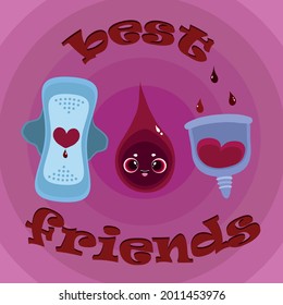 Menstruation theme. Various feminine hygiene products. Period.