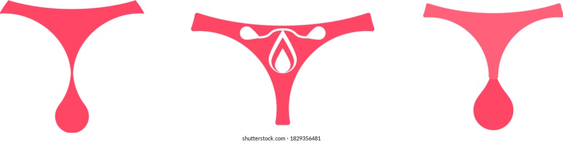 Menstruation uterus vector icon set. Thong panties with blood drop. Woman  healthcare concept. 