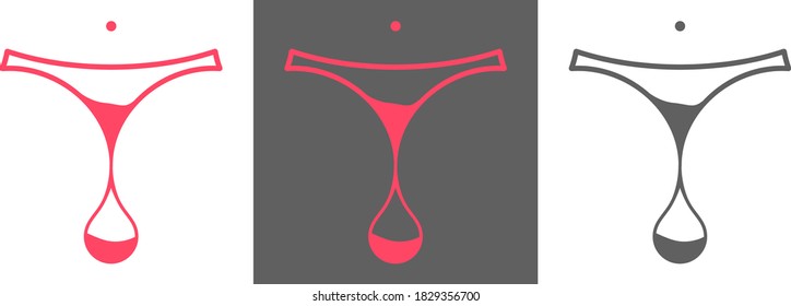 Juego de iconos del vector de menstruación. Llanto grueso con gota de sangre. Concepto de salud de silueta femenina. Concepto de vidrio