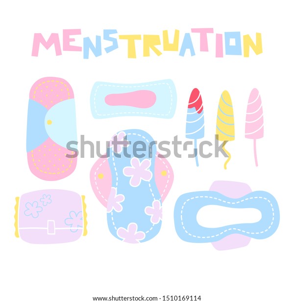 Menstruation Vector Illustration With Hand Drawn Lettering Set Of Hygiene Products Pads 6812