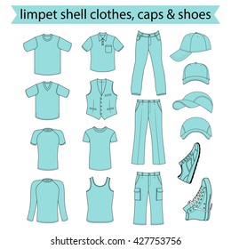 
Menswear, headgear & shoes limpet shell color season collection, vector illustration isolated on white background