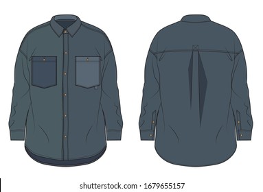 menswear over size shirt with big chest pocket sketch