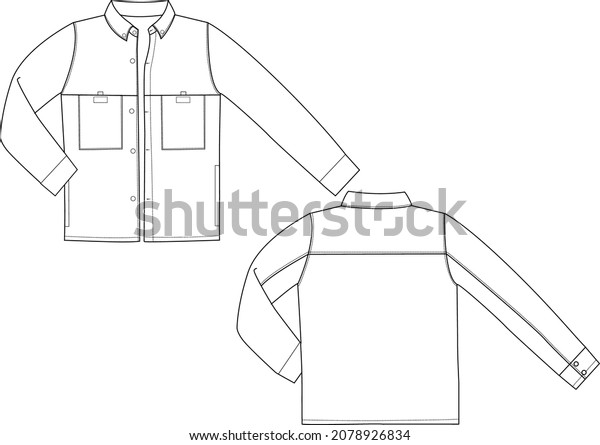 Menswear Overshirt Eps10 Technical Drawing Shirt Stock Vector (Royalty ...