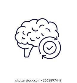 Icono de línea de agilidad mental con cerebro en blanco