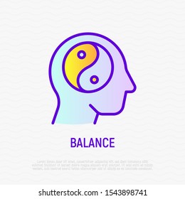 Mental balance thin line icon. Yin Yang symbol in human head. Mental health. Modern vector illustration.