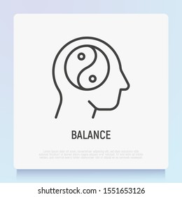 Mental balance thin line icon. Yin Yang symbol in human head. Mental health. Modern vector illustration.