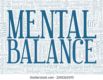 Mental Balance word cloud conceptual design isolated on white background.