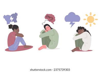 Mental bipolar disorders concept international African American, Muslim women 