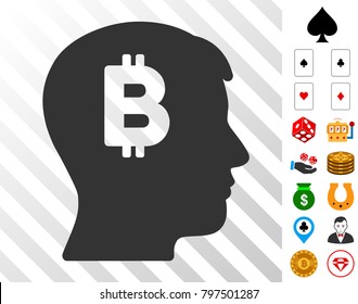Mental Bitcoin pictograph with bonus casino icons. Vector illustration style is flat iconic symbols. Designed for gambling apps.