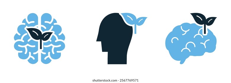 Mental and brain Growth and Mindset Psychology icon, Mindfulness and Mental Wellness, Visual concept for mental health, positive thinking, and personal development.