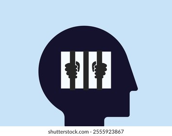 Mental captivity man trapped in jail illustration