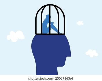 Mental captivity, man in trauma illustration