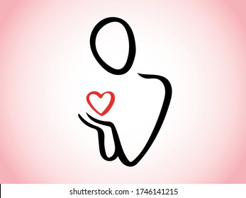 Mental care, support, help, heart, line drawing, logo,vector