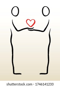 Mental care, support, help, heart, line drawing, logo,vector