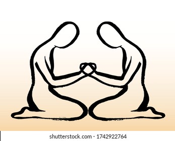 Mental care, support, help, line drawing, vector