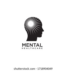 Mental clinic company logo design with using people head icon with brain template design