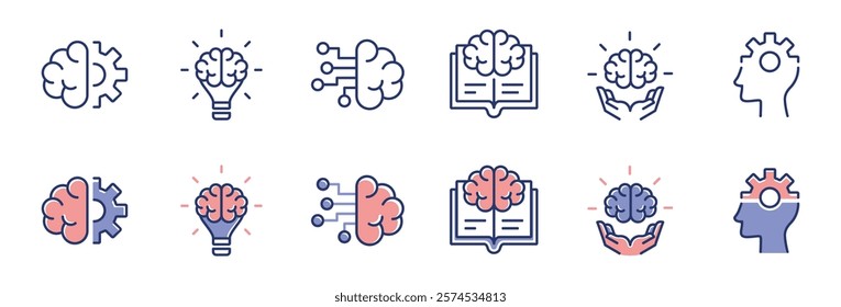 mental cognition brain thinking icon set genius brainstorm intelligence creative mind vector psychology education signs illustration for web and app