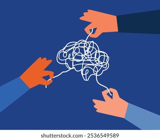 Mental confusion untangling complex mental problems illustration
