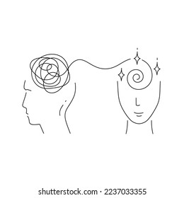 Mental disorder. Disturbing thoughts, mental confusion. Psychotherapy concept. Vector illustration