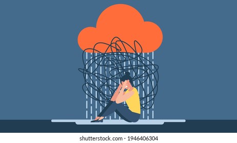 Mental disorder, finding answers, confusion concept. Woman suffering from depression, closing face with palms in despair, girl trying to solve