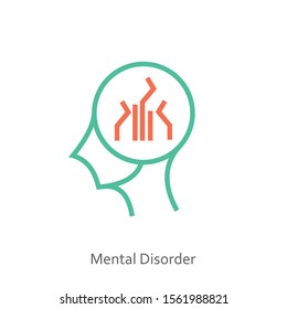 Mental disorder icon concept in the drawing of human brain isolated on white background, vector and illustration.
