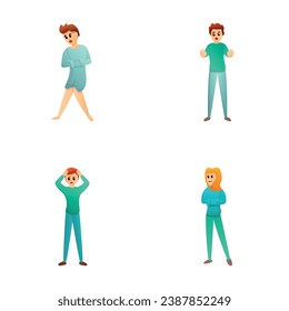 Mental disorder icons set cartoon vector. Young depressed character. Mental health issues