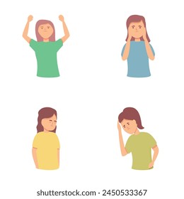 Mental disorder icons set cartoon vector. Girl experiencing negative emotion. Mood swing, cartoon person