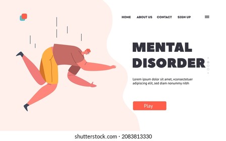 Mental Disorder Landing Page Template. Unhappy Person Fall. Hazard, Accident, Failure or Despair Concept. Hopeless Lonely Man Falling Down, Broken Heart, Sorrow Expression. Cartoon Vector Illustration