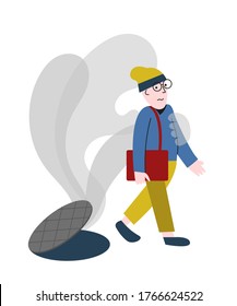 Mental disorder, paranoia feeling and panic problem. Young man panic attack metaphor concept. Vector flat illustration.