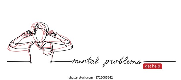 Mental disorder, problems vector web banner. Simple background, get help button. Split personality sketch, illustration. Mental problems lettering.