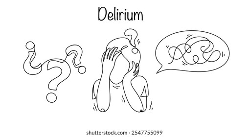 Eine psychische Störung, die mit Verwirrung, Aufmerksamkeitsstörung, Wahrnehmung, Denken und Emotionen auftritt. Frau mit Delirium. Vektorgrafik für den Einsatz im Bereich der Psychologie. Vektor.