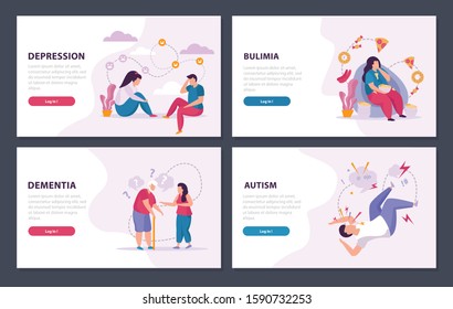 Mental Disorders 2x2 Design Concept Set Of Depression Dementia Autism Bulimia Flat Compositions Vector Illustration