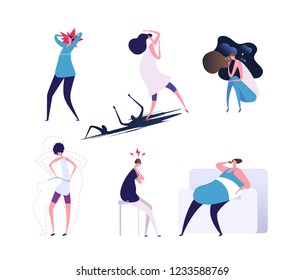 Mental disorders. Depressed and stress people. Persons with anxiety, hysteria and psychiatric problems. Vector characters