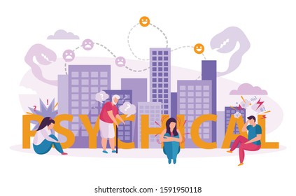 Mental Disorders Design Concept With People Suffering From Psychosis Panic Phobia  Dementia At Urban Background Flat Vector Illustration 