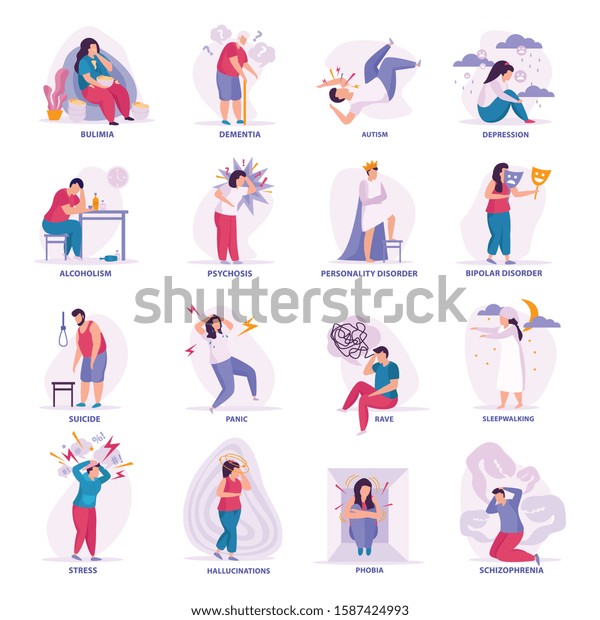 Mental Disorders Flat Icons Illustrated Bipolar Stock Vector Royalty Free 1587424993