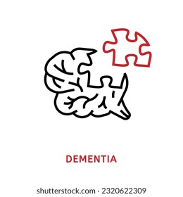 Mental disorders icon, pictogram, sign in outline style. Dementia, Alzheimers disease by elderly people. Medical vector editable illustration in red and black color isolated on white background