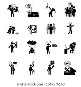 Mental disorders and illness icon set. Vector.