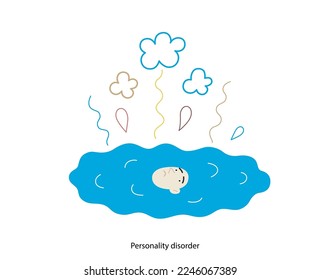 Mental disorders illustration. Personality disorder- modern flat vector illustration of person who has lost their identity turned into a puddle. People emotional, psychological, mental traumas concept