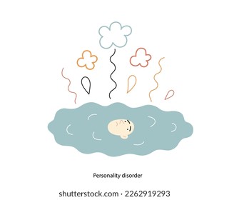 Mental disorders illustration. Personality disorder- modern flat vector illustration of person who has lost their identity turned into a puddle. People emotional, psychological, mental traumas concept
